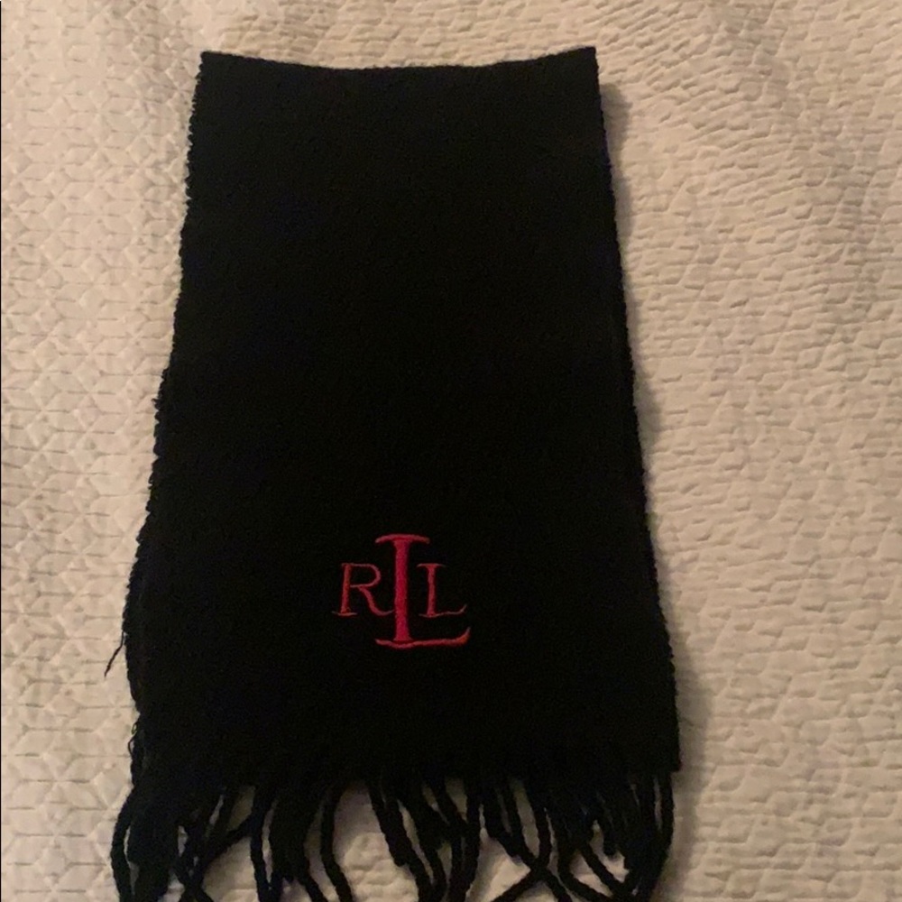 Black Ralph Lauren scarf with hot pink logo